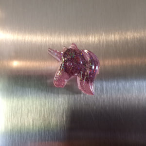 Pink sparkle unicorn head magnet